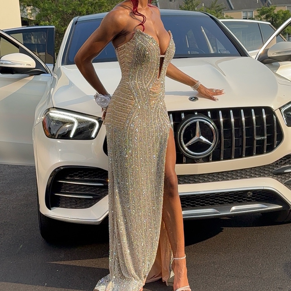 Portia and Scarlett White/with silver Crystal and Sequin Gown